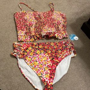 Decree cheeky two piece bathing suit- high rise XXL new garden check